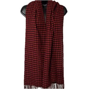 Red Black Houndstooth Check Plaid 64" Winter Wrap Scarf Viscose Cashmere Blend